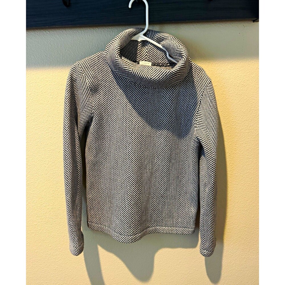 J.CREW Women's Cowl Neck Herringbone Knit Pullover Sweater Black/White Size M